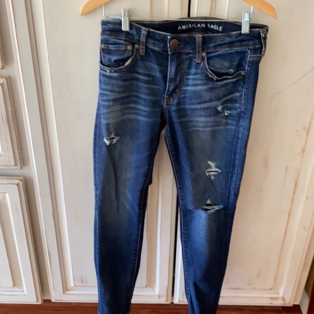 AE dark skinny distressed jeans